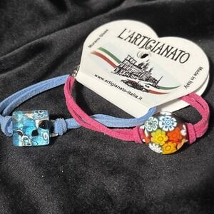 L'Artigianaro Glass Of Italy Murano Glass Cord  Bracelet - Multicolor Adjustable